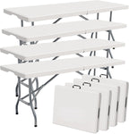 6ft Table Large Folding Table White Folding Table with Portable Carrying Handle 6ft Heavy Plastic Foldable Table for Party, Wedding, Events, Dining, Camping, Picnic Indoor (White, 4 Pcs)