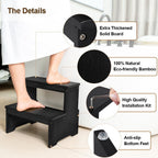 StrongTek Bamboo 2 Step Stool, Non-Slip, 350 lb Capacity, Black | Bed Steps for High Beds for Adults, Non-Slip Feet, Easy Assembly for Kitchen, Bedside, Pantry, Closet and Bathroom Use