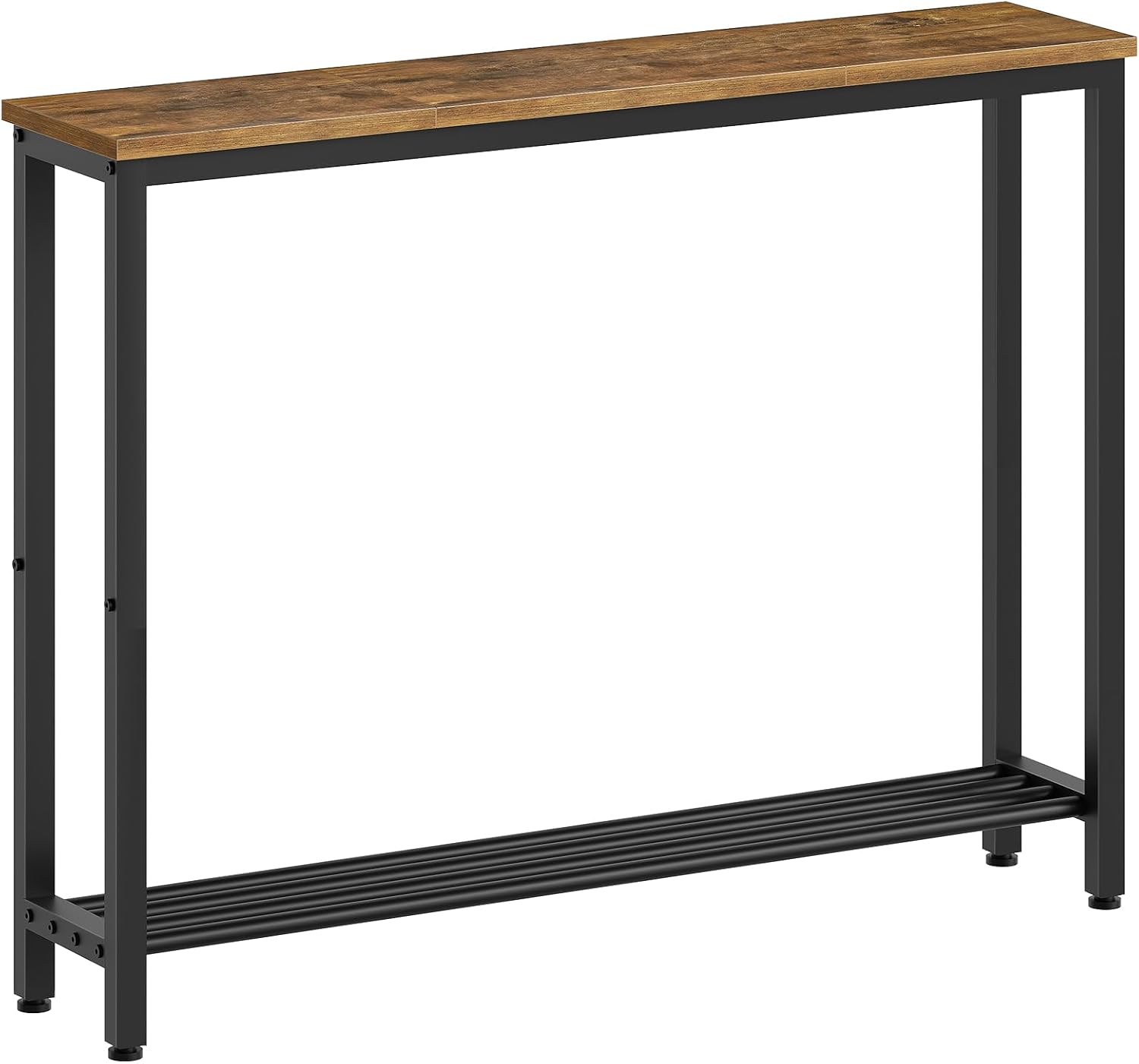 YATINEY Narrow Console Table, 2-Tier Small Sofa Table, 39.4" Thin Entryway Behind Couch Table with Shelves, Industrial Hallway Table, for Living Room, Foyer, Rustic Brown and Black CT25BR