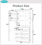 Freestanding Kitchen Pantry Cabinet with 8 Pullout Trays, Tall Storage Organizer with 4 Doors and Adjustable Shelves for Dining Room, Shaker Style (White)