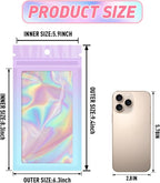 Funfery 100 Pack Gradient Holographic Bags,Mylar Resealable Bags with Zipper,Clear Window Packaging Pouchs,Foil Smell Proof Bag for Food Storage,Sample Jewelry Bag(6.3x9.4In,Purple Blue)