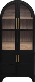 JIJIWANG 71" Tall Arched Kitchen Pantry Cabinet with Doors and Open & Adjustable Shelves, Kitchen Storage Cabine Hidden Drawer & Glass Door, Cupboard for Kitchen, Dining Room, Black