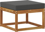 Outdoor Footstool Solid Acacia Wood Garden Ottoman with Anthracite Seat Cushion for Patio Deck Backyard Modular Seating Sets 23.62 x 23.62 x 17.72 Inches