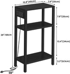TUTOTAK Narrow Side Table, 3-Tier Small End Table with Charging Station | Skinny Sofa Table, Slim Nightstand, Easy Assembly for Living Room, Bedroom, Black TB01BK079