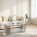 Coffee Table Set, 2-Piece Oval Glass Nesting Tables, Polished Chrome | Rhythmic Vertical Metal Rods Add Sculptural Style to Living Rooms, Offices, and Lounge Areas