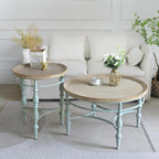Rustic Farmhouse Round End Table, French Country Vintage Side Table,φ20.1'' x 23.6''H Rustic Solid Wood with Vintage Iron Legs, for Living Room, Bedroom, Small Spaces,Nature White