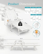 Ciokea Outdoor Chaise Lounge Chair, 5-Position Adjustable, White | HDPE All-Weather Chaise Lounge, UV Resistant, Armrests, Wheels, Cup Holder, 350 lbs Capacity, Outdoor Relaxation
