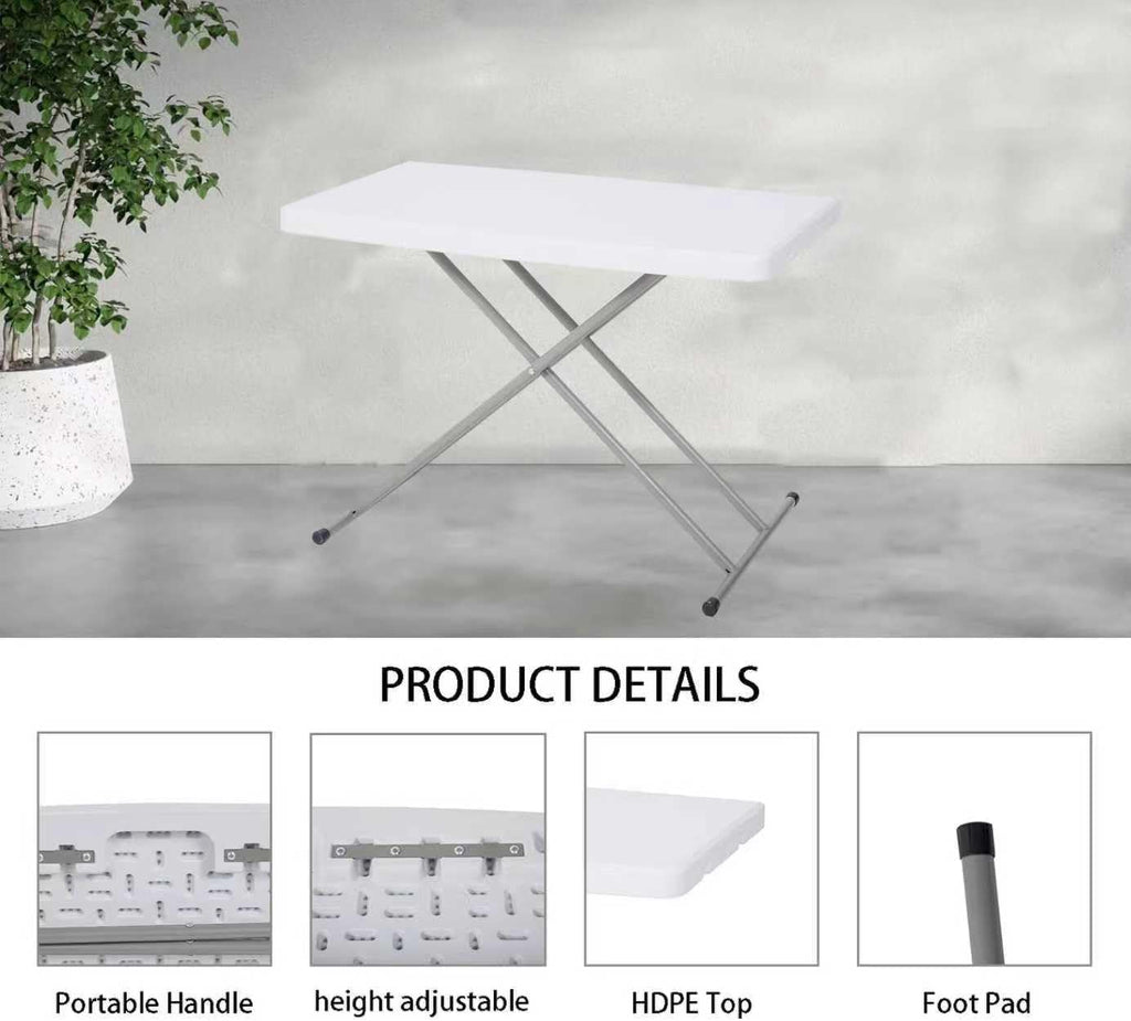 30 Inch - Small Desk Adjustable Height TV Tray for Laptop,Couch, Camping - Heavy Duty Utility Foldable Table for Small Spaces, Portable White Granite Folding Table