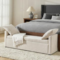 HULALA HOME 59" Storage Bench with 2 Throw Pillows, Modern Long Bedroom Bench for End of Bed, Comfy Upholstered Footstool for Entryway Living Room, Linen