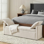 HULALA HOME 59" Storage Bench with 2 Throw Pillows, Modern Long Bedroom Bench for End of Bed, Comfy Upholstered Footstool for Entryway Living Room, Linen