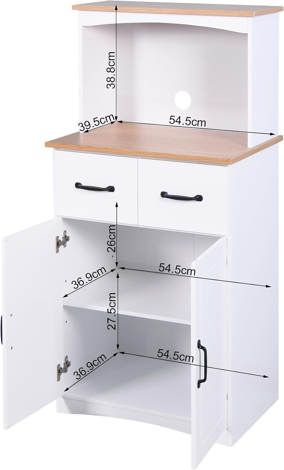 49.4" H White Kitchen Pantry Cabinet with 2 Doors & 2 Drawers, Freestanding Microwave Cabinet with Adjustable Shelf & Cable Hole, Wooden Storage Hutch for Kitchen, Dining Room