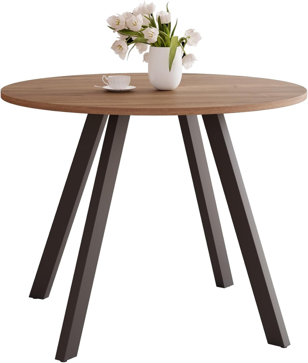 Zerifevni 34.6'' Round Dining Table Mid Century Modern Small Round Coffee Table, Saving Space (Walnut Table)
