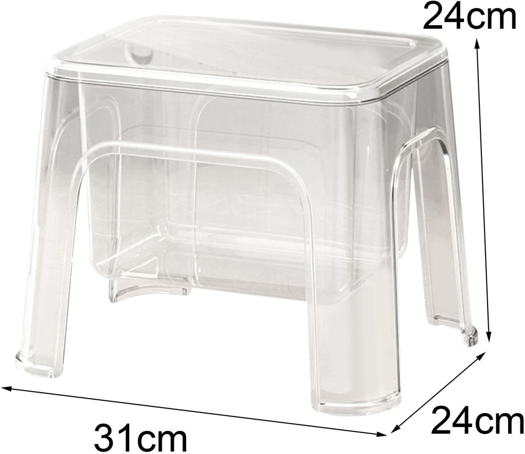Step Stool Footstool Storage Ottoman Shoe Changing Stool for Laundry Household Bedroom, Clear