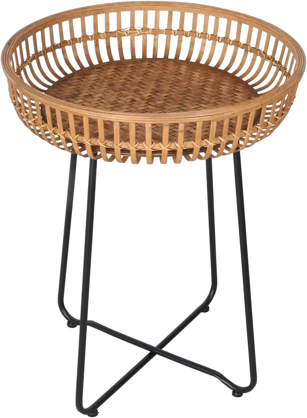 Oakrain Small End Table, Small Round Coffee, Bamboo&Rattan, Accent Table with Boho Style, for Balcony, Livng Room, Bedroom (18.11inch, 1PCS)