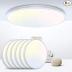zemty Flush Mount Ceiling Light 9Inch 24W 2400LM Flat Led Lighting Fixture for Ceiling - 3000K 4500K 6000K Selectable - Super Thin & Low-Profile Round Lamp for Bedroom Kitchen Bathroom Garage, 6PACK