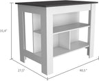 Kitchen Island with Four Legs and Three Shelves - White/Onyx | Three-tiered design with four legs and modern white/onyx finish