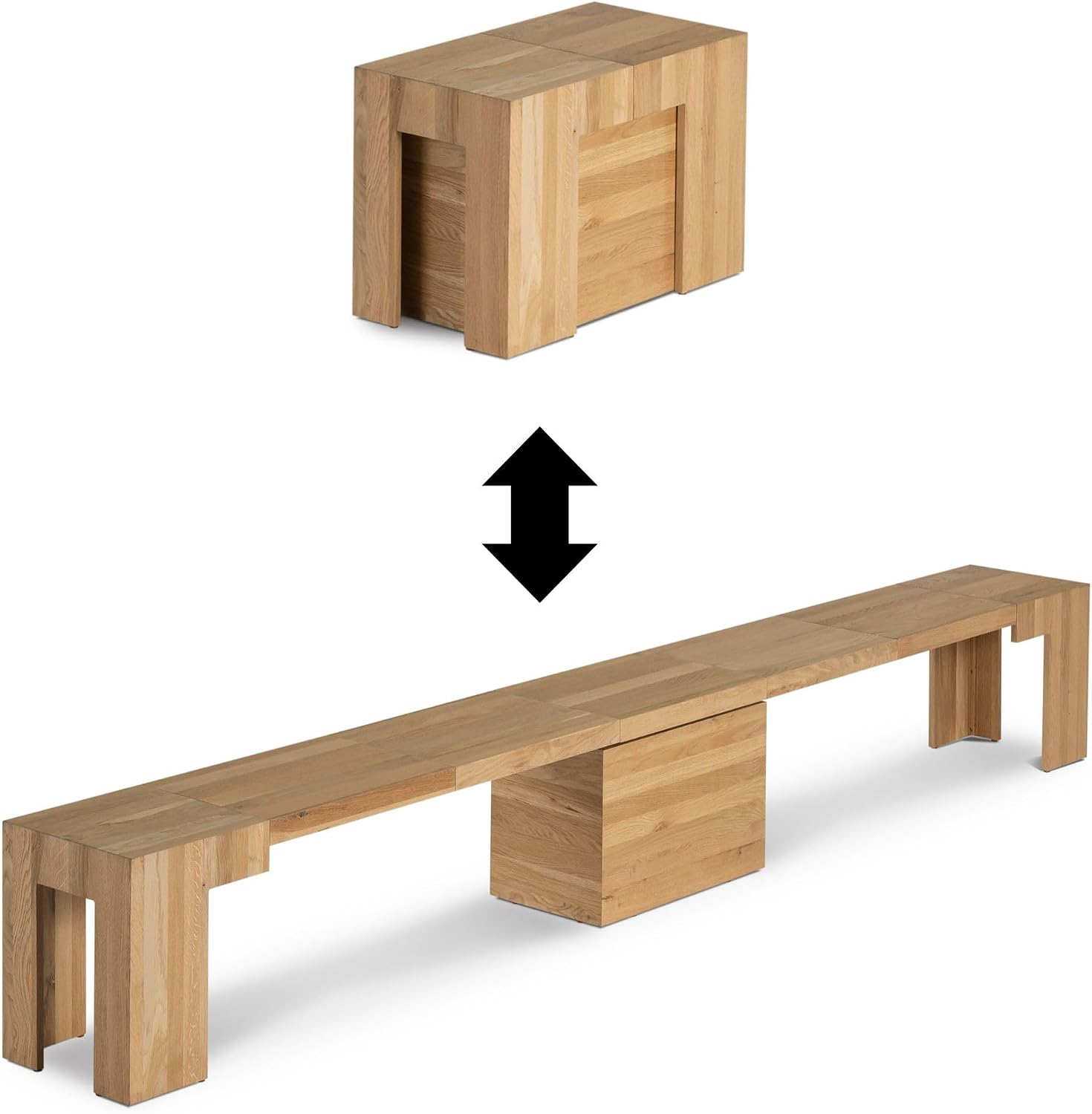 Transformer Table - Extendable Dining Bench, Solid Wood Expandable Seating 1–6, Multifunctional Dining Bench with Integrated Storage, Modern Farmhouse Wood Bench, Natural
