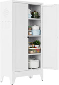 47.3 Inch White Metal Pantry Cabinet Freestanding Storage Organizer with 3 Adjustable Shelves 110lb Per Shelf Heavy Duty Cabinet for Living Room