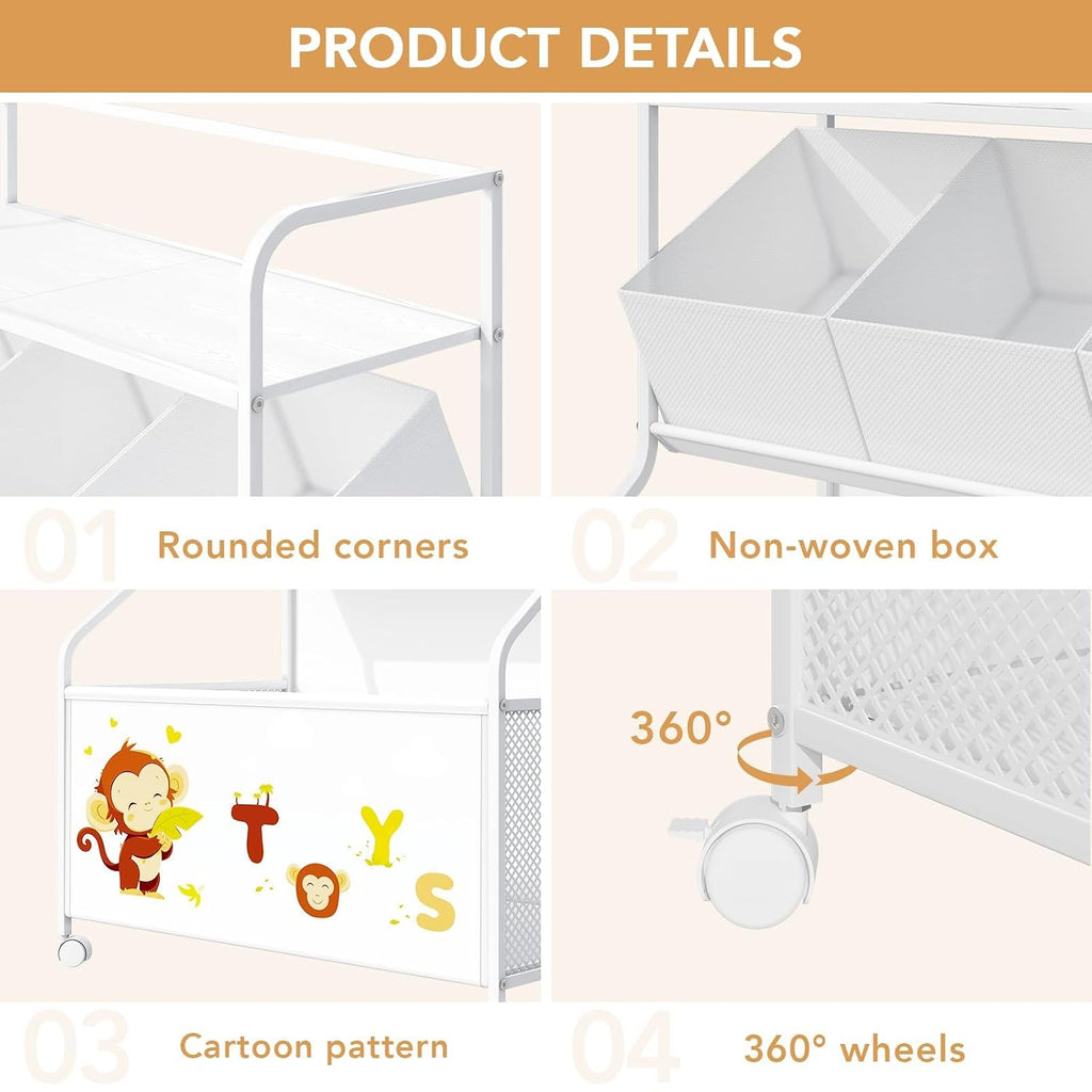 BBLIKE Toy Storage Organizer, Large Toy Box with Wheels for Boys and Girls | 15.8"x24.6"x 35.4", 3 Removable Fabric Toy Bins, Lockable Wheels, Stuffed Animal Organizer, Toy Chest Storage for Playroom