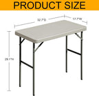 Folding Table 2.7ft Rectangular All-Occasion Plastic Folding Event Table for Indoor and Outdoor, Portable Desk, Camping, Durable and Stable, HDPE and Steel, Wide Application, Grey