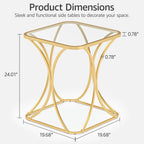 19.68" Square End Table with Tempered Glass Top, Stylish X-Shaped Metal Frame, Living Room Coffee Table, Sofa Side Table, Accent Tables for Small Spaces, Modern Bedside Table (Gold)