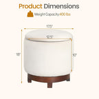 GIANTEX Round Ottoman with Storage, 360° Swivel Velvet Vanity Stool with Removable Lid, Wood Frame & Legs, Ottoman Foot Rest for Living Room, Bedroom, Makeup Room No Assembly (White & Walnut)