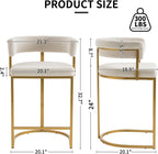 Modern Barrel Bar Stools Set of 2, 24" Velvet Counter Height Stools with Comfy Back and Arms, Sherpa Upholstered Kitchen Island Chair for Home Bar, Ivory