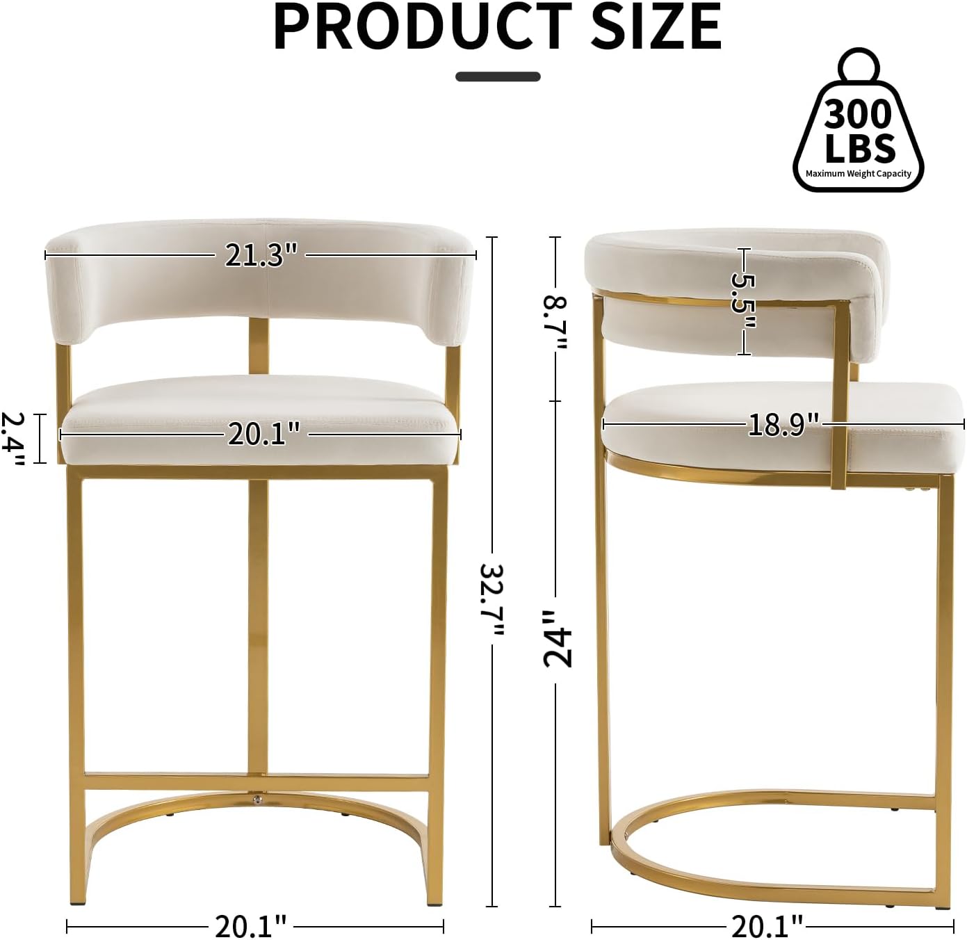 Modern Barrel Bar Stools Set of 2, 24" Velvet Counter Height Stools with Comfy Back and Arms, Sherpa Upholstered Kitchen Island Chair for Home Bar, Ivory