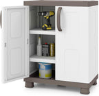 GIANTEX Storage Cabinet with 2 Doors and Adjustable Shelves, Modern Plastic Base Garage Organizer, Floor Sideboard for Kitchen, Dining Room, Bathroom (Wide-29"x19"x37",White+Brown)
