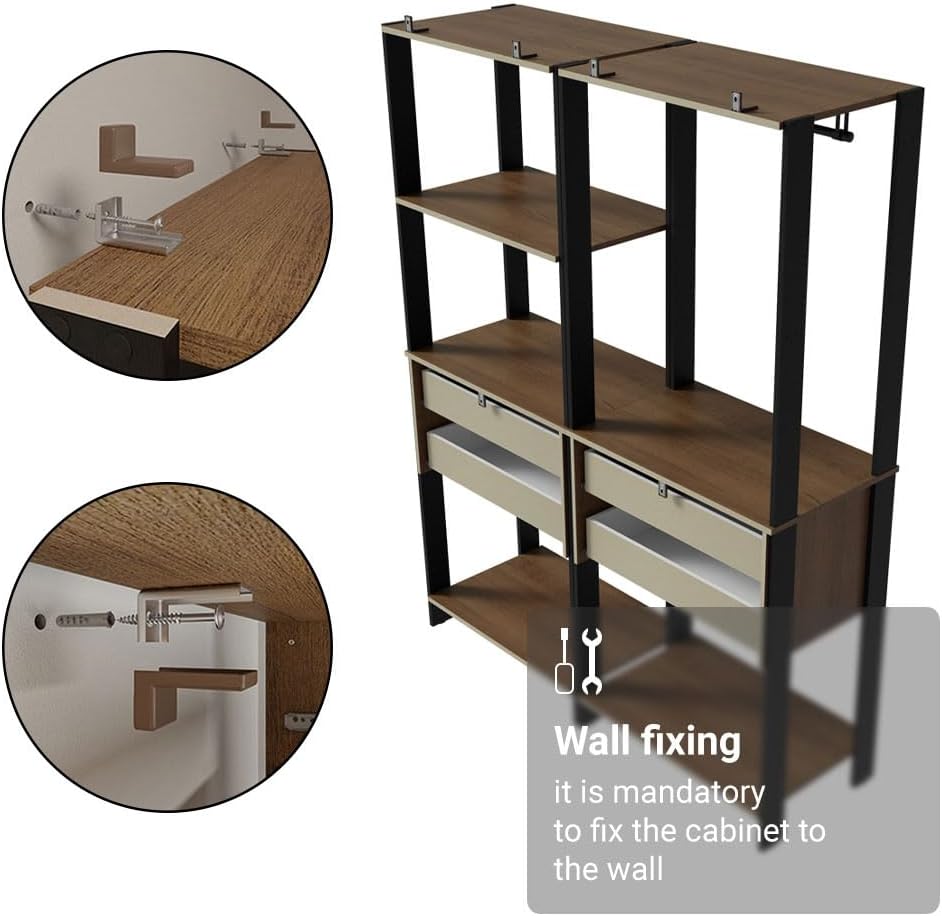 Madesa Kitchen Pantry Storage Rack with 4 Drawers, 5 Shelves and Hanging Space 55" L Multiuse Modular Cabinet for Kitchen Organization - Black/Brown