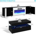 VanAcc 3-Piece Modern Living Room Table Sets, 70" Modern LED TV Stand with 36" Electric Fireplace, High Gloss Coffee Tables for Living Room, Black & White