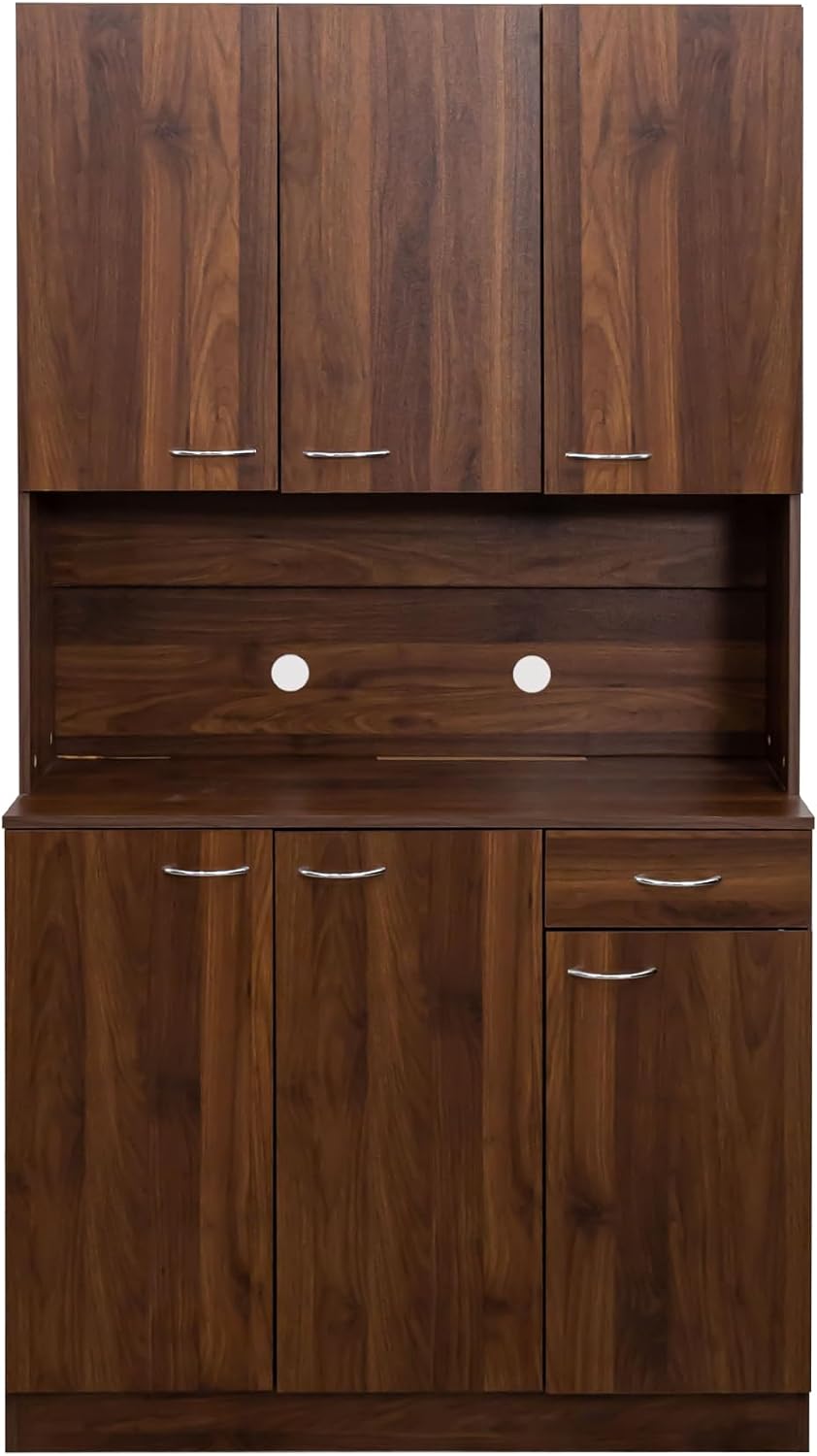70.86" Tall Kitchen Pantry Cabinet with Open Countertop Freestanding Kitchen Hutch with Doors & Shelves & Drawer Wood Cupboard Large Pantry Cabinet Home Bar for Living Dining Room, Dark Walnut