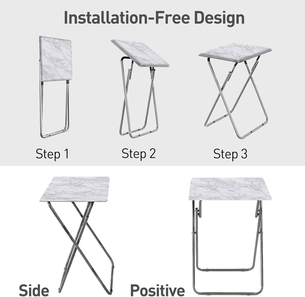 Garden 4 you Tv Trays, Folding Tray Table, Dinner Tray Table with No Assembly Required&Sturdy, Foldable Snack Eating Trays Table for Living Room, 15 x 18.9 x 26 in(White Marble,1PC)