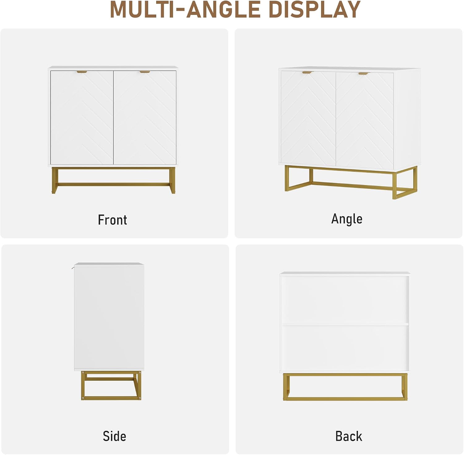 Garvee 31.5 in Modern Sideboard Buffet Cabinet with Storage, Wood Accent Storage Cabinet with Herringbone Doors & Shelf, Credenza Console Table for Dining Room Living Room Entryway, White