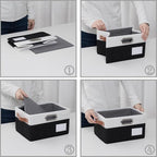PRANDOM Foldable Storage Bins with Handles [3-Pack] Fabric Collapsible Storage Boxes Baskets Cubes Containers with Handles for Closet Living Room Bedroom (Black & White 11.5x8.5x6.7'')