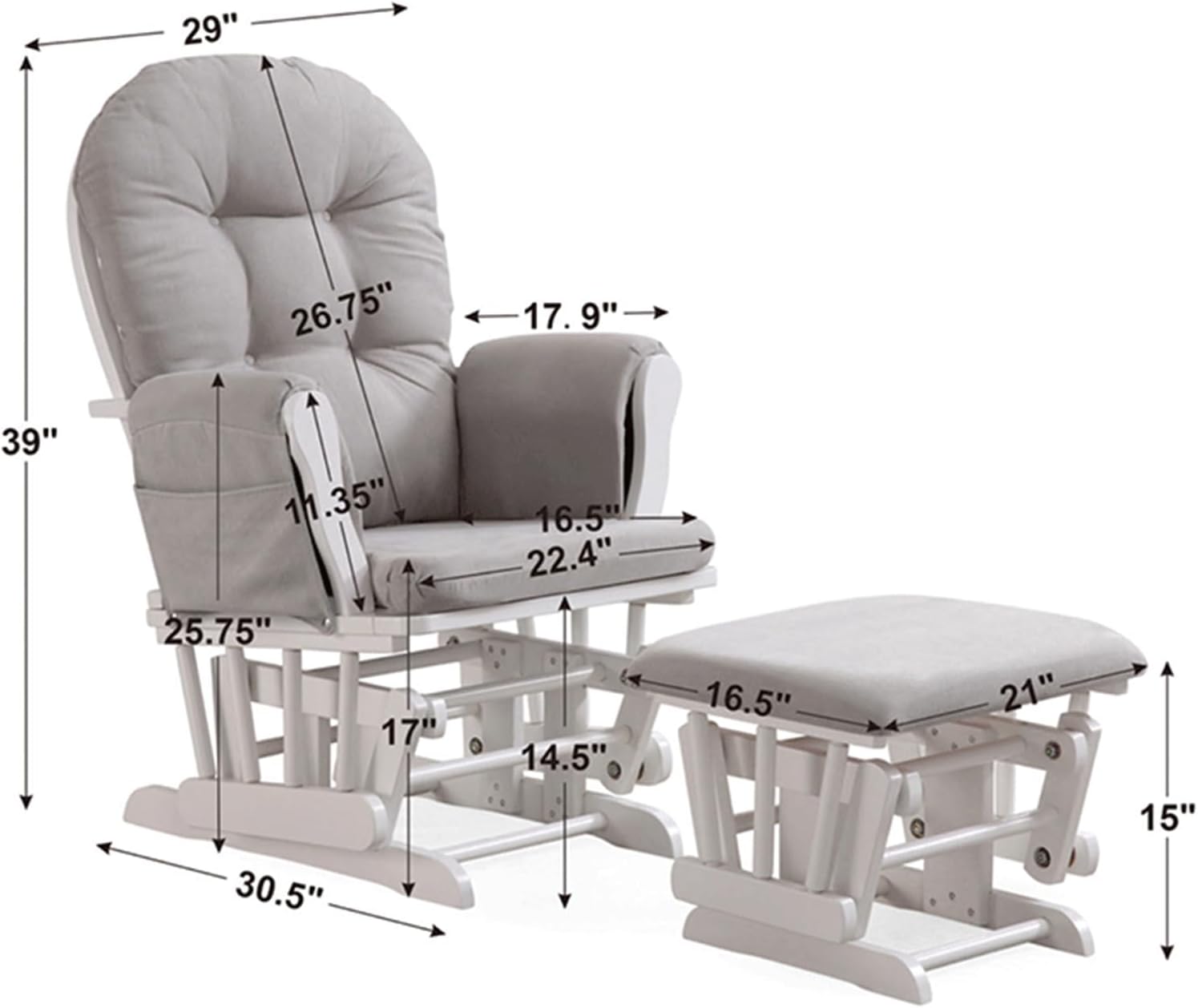 5Pcs Velvet Glider Rocker Replacement Cushions Set with Side Storage Pockets Washable & Non Slip Beige