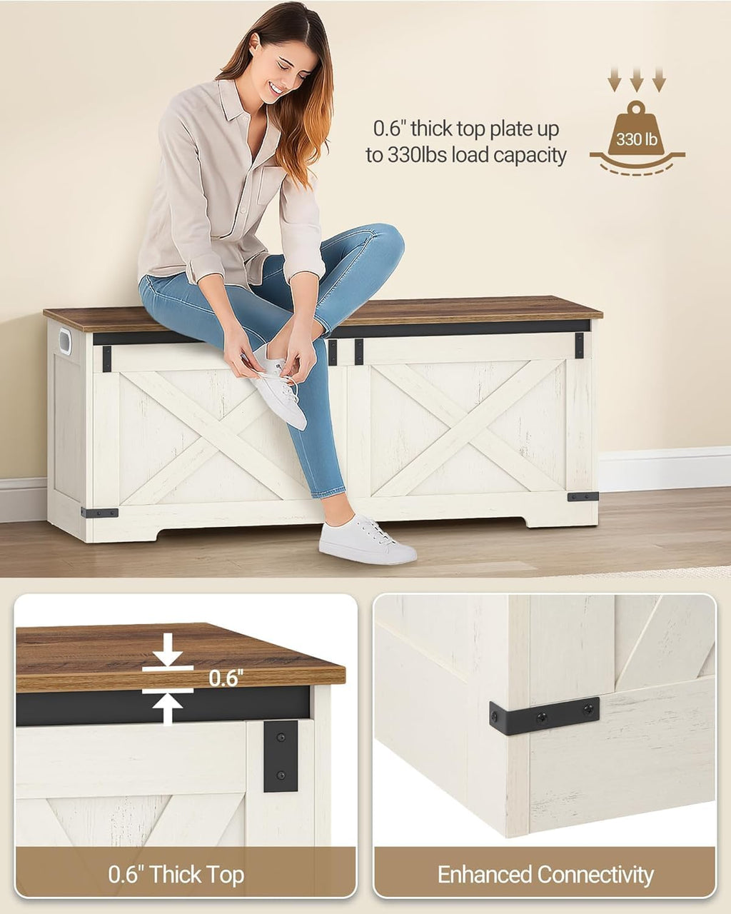 Hzuaneri 47" Farmhouse Storage Chest and Bench | 59 Gal | 330lb Seat | FSC Wood | Soft-Close Hinges | Storage for Bedroom, Living Room, Entryway | Easy Assembly | SB12114X