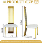 White and Gold Dining Chairs Set of 2, Upholstered Boucle Dining Room Chairs with Slatted Polished Stainless Steel High Back and Legs, Modern Luxury Kitchen Room Chairs