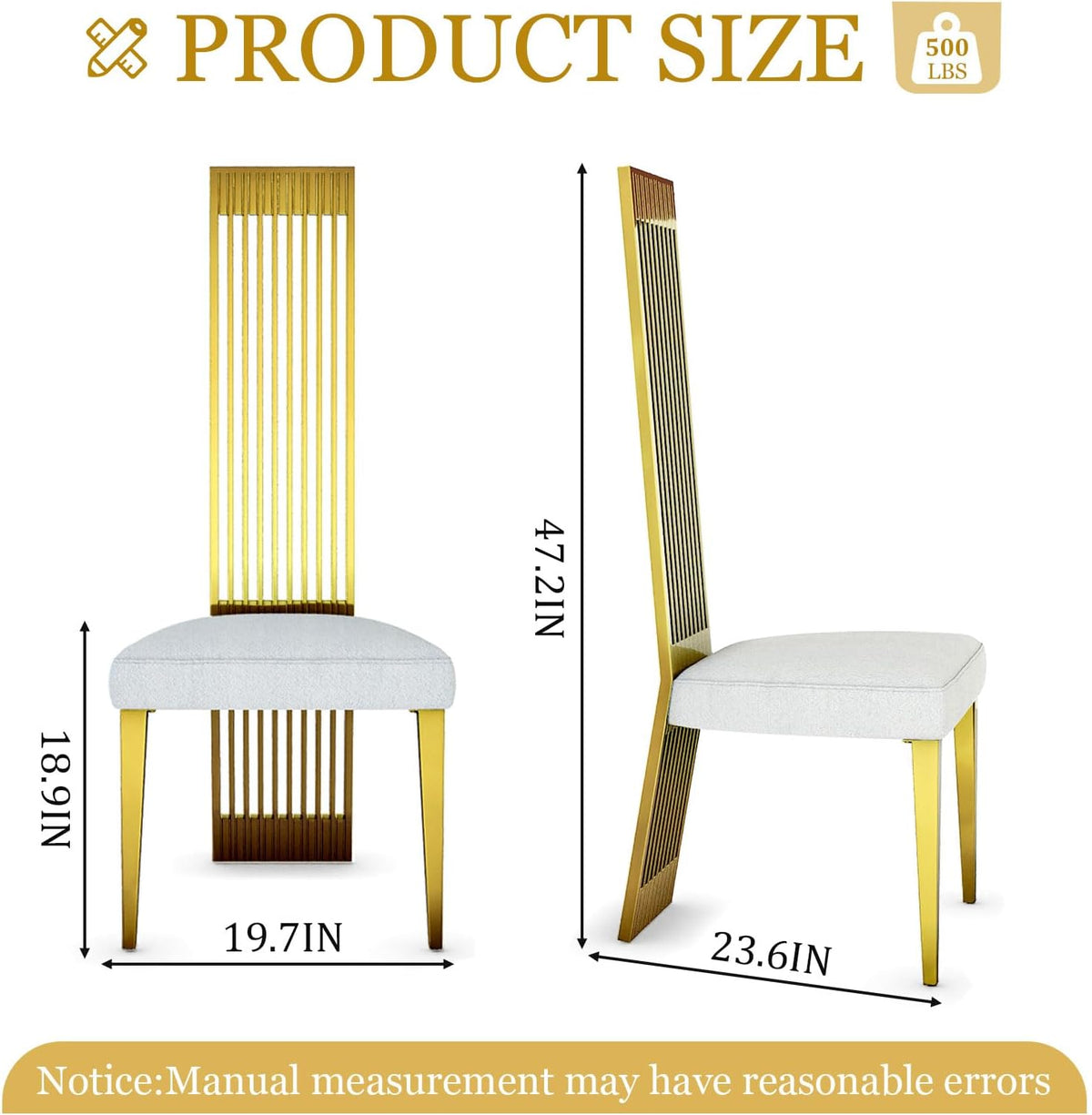 White and Gold Dining Chairs Set of 2, Upholstered Boucle Dining Room Chairs with Slatted Polished Stainless Steel High Back and Legs, Modern Luxury Kitchen Room Chairs