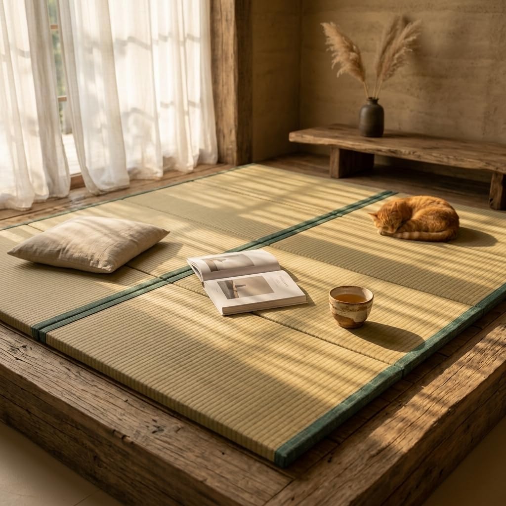 MustMat Japanese Floor Mattress Foldable Tatami Mats Folding Tatami Futon Mattress Rush Grass Floor Bed 35.4"x78.7"x1.2"(2 piece Set) | Japanese Floor Mattress, Tatami Futon Mattress, Rush Grass Floor Bed