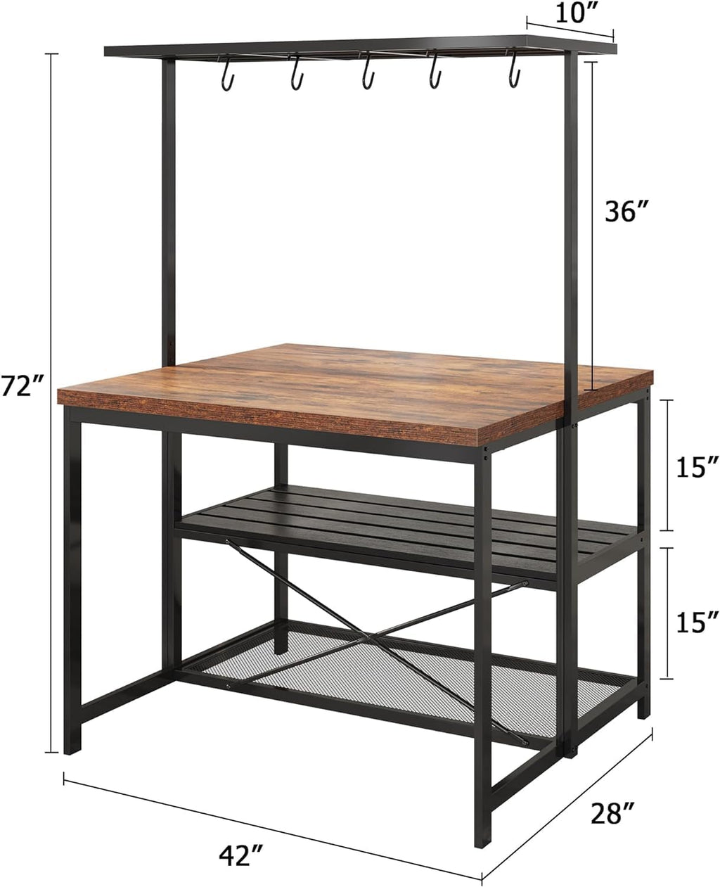 IDEALHOUSE 42" Kitchen Island with Storage & Seating - 3-Tier Bakers Rack, Microwave Stand with 5 Hooks, Multi-Function Island Table for Kitchens (42"×28"×72")