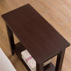 MAKLAINE Solid Wood Rectangular End Table, Chocolate Cherry Finish, 12 x 24 x 24 in, Space-Saving Narrow Design with Lower Shelf, Durable Living Room Side Table for Recliners or Small Spaces