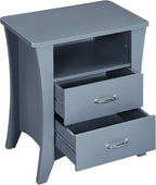 Grey Nightstand with 2 Drawers and Open Shelving,for Small Spaces