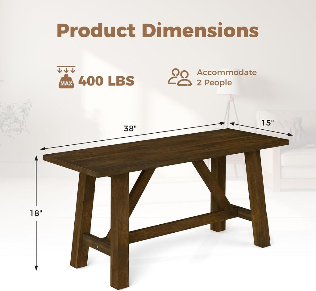 GOFLAME 38” Wood Dining Bench Set of 2, Farmhouse Entryway Bench with Rubber Wood Frame, Shoe Changing Bench Seat, End of Bed Bench for Hallway, Kitchen, Dining Room, Bedroom, 400 LBS Weight Capacity