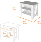Kitchen Island with Three Shelves, White and Ibiza Marble Finish | Three storage shelves with varying dimensions for organized kitchen storage