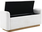 KEIKI 49" Storage Ottoman Bench with Safety Hinge, Ottoman with Storage, End of Bed Bench for Bedroom, Living Room, Entryway, Holds up to 350 lb, Beige
