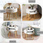18" H Modern Nightstand with Storage Drawer & Oak Legs Bedside Table, Sofa Side Coffee Table for Bedroom, Living Room (White + MDF)