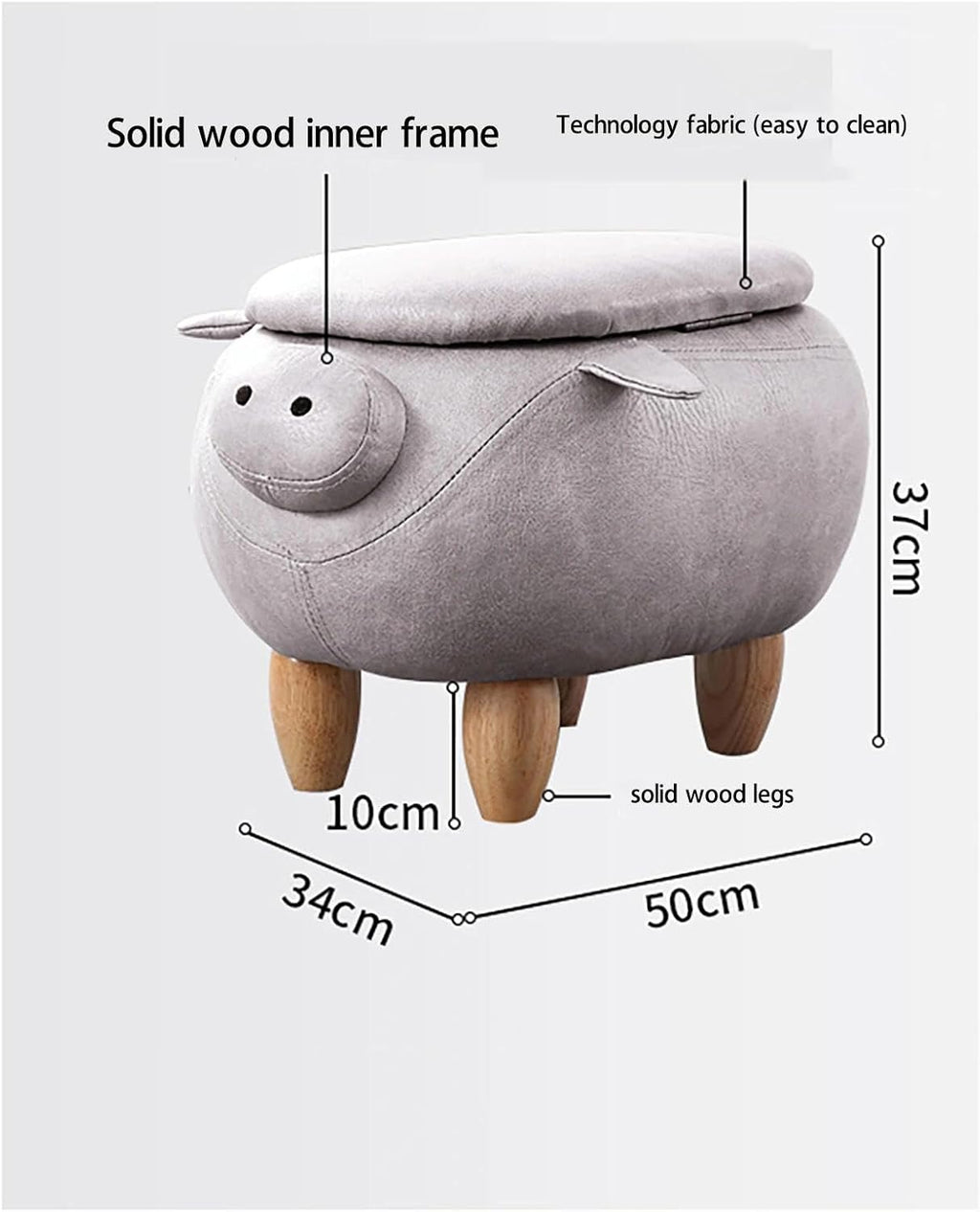 19.6-Inch Multi-Functional Footstool, Entryway Storage Stool, Unique Pig Design, Suitable As A Decoration for Hallways and Living Rooms. (Gray)