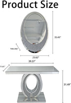 2 Piece Mirrored Console Table & Oval Wall Mirror Set, 39.5" Silver Entryway Sofa Table with Crystal-Inlaid Olive-Shape Base and Crush Diamond Round Wall Mirror Set for Entryway Hallway Entrance