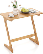 Tangkula Bamboo TV Tray Sofa Side Table, Z-Shaped Couch Table with 30” x 16” Tabletop, Space-Saving Snack Laptop Desk, Quick Assembly, End Table for Home, Office, Library (1, Bamboo)